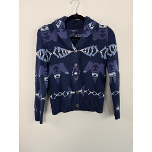 Vintage Chaps Denim Cardigan Sweater Navy Blue S Southwestern Shawl Collar Boho